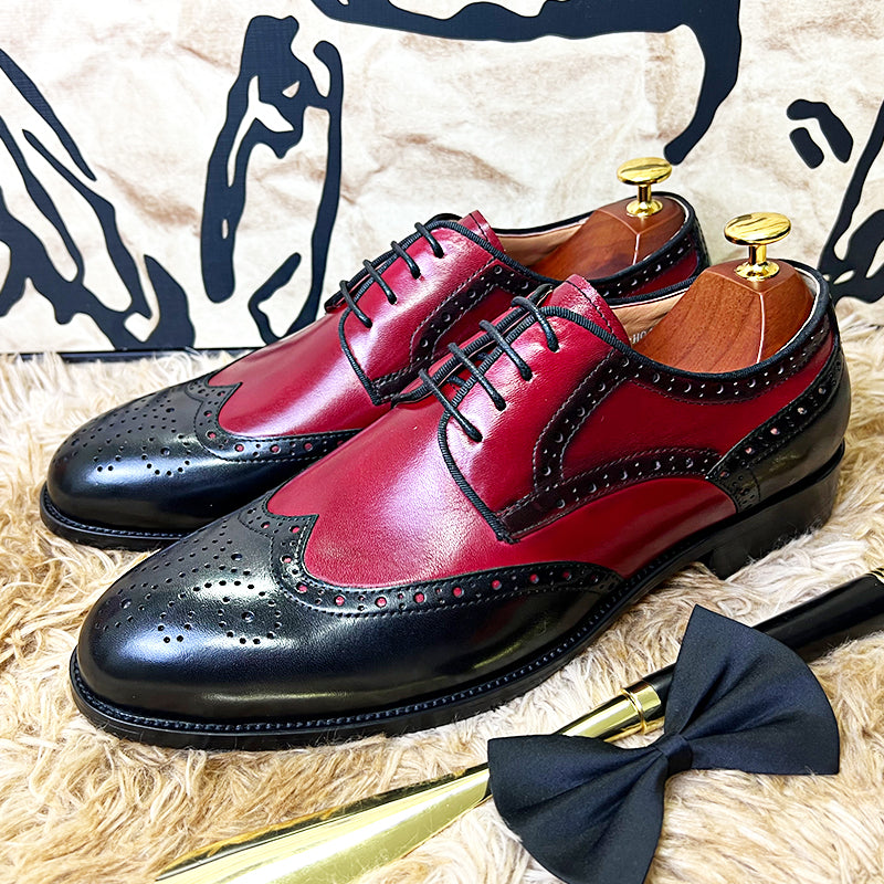 Classic Men's Leather Lace-Up Casual Fashion Red Dress Shoes-Zittor