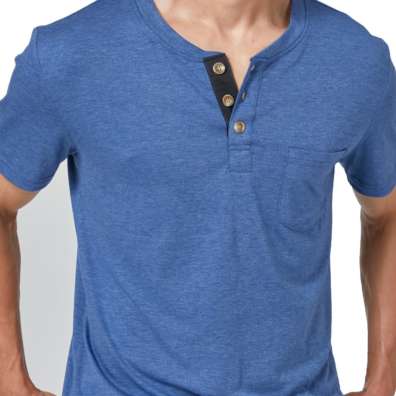 Premium Mens Solid Color Henley T-Shirt - Slim Fit, Short Sleeve with Chest Pocket & Button Detail - Stylish, Comfortable, Everyday Casual Wear