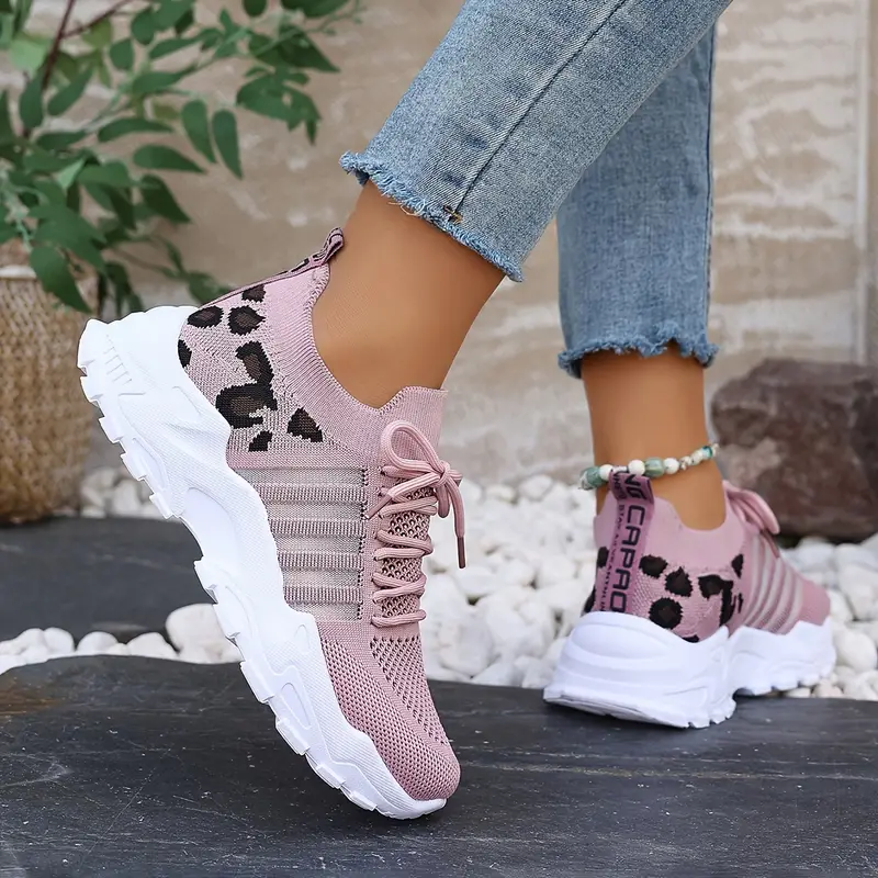 Women s Casual Sports Shoes Flying Woven Leopard Print details 2