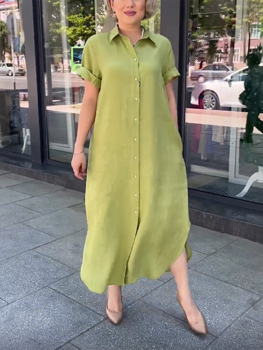 Women's Solid Color Polo Neck Maxi Dress