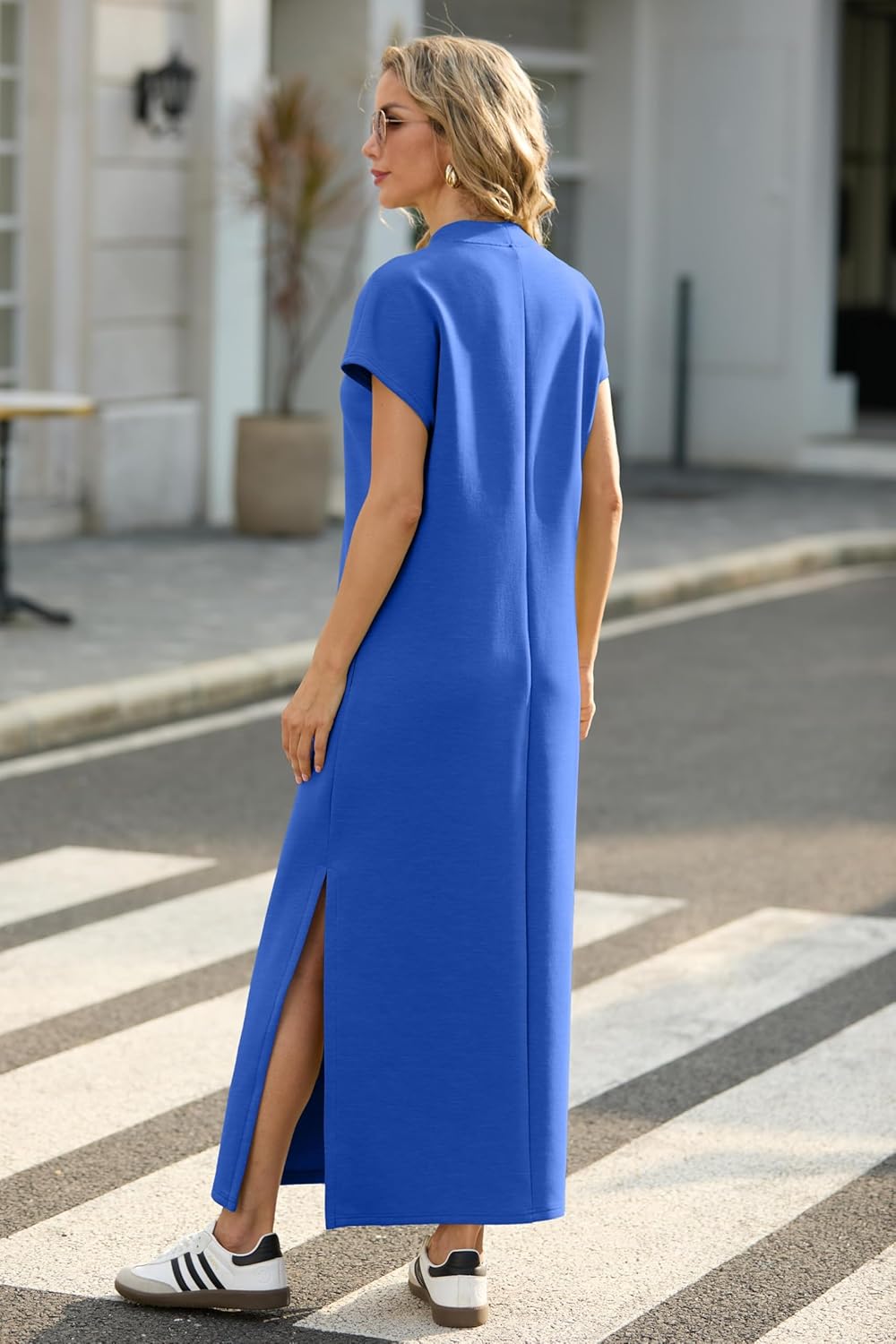 Women Casual Loose Split Wrinkle-Free Long Maxi Dress with Pockets