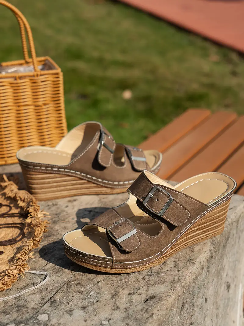platform sandals buckle belts women s solid color soft sole details 3
