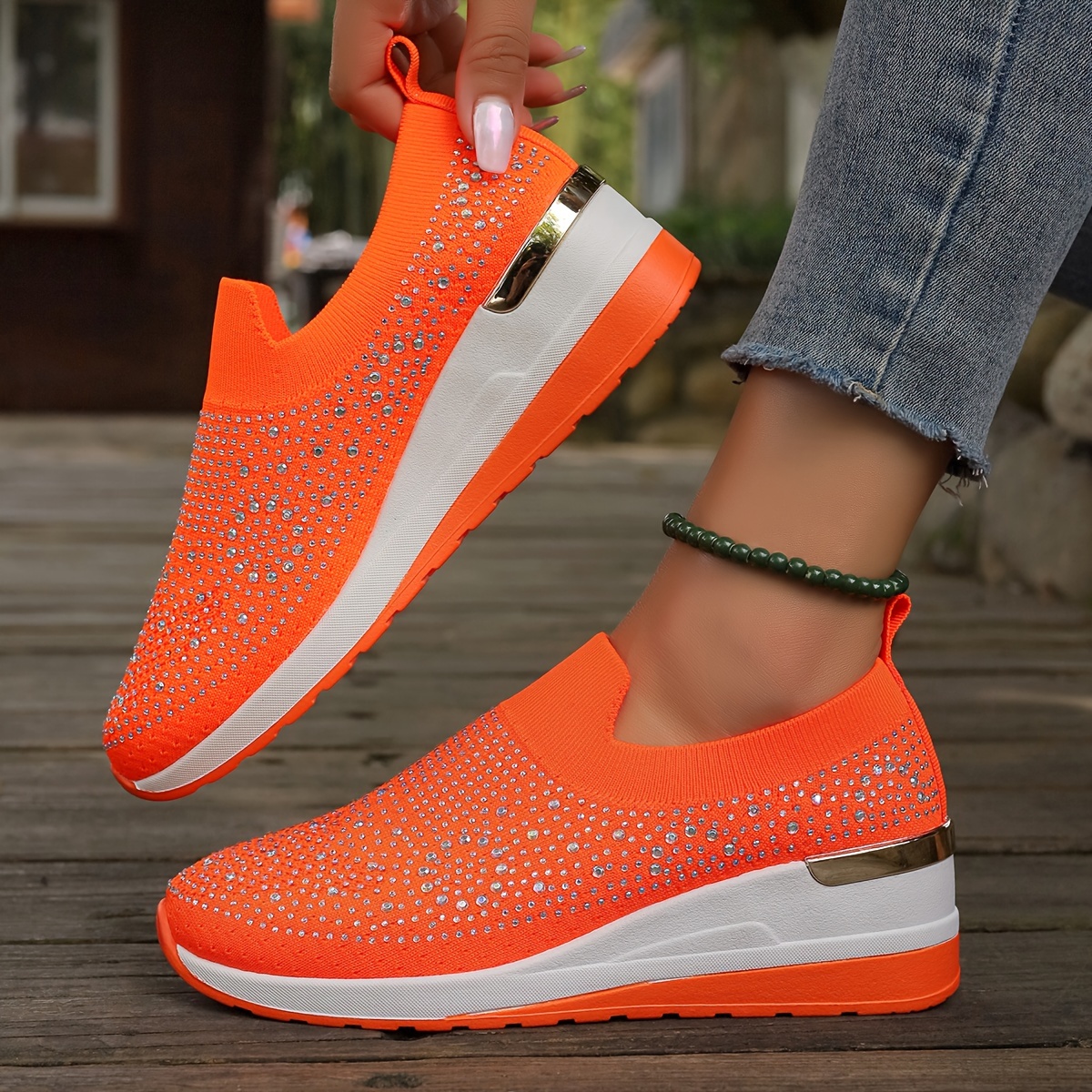 Women's Rhinestone Decor Platform Sneakers