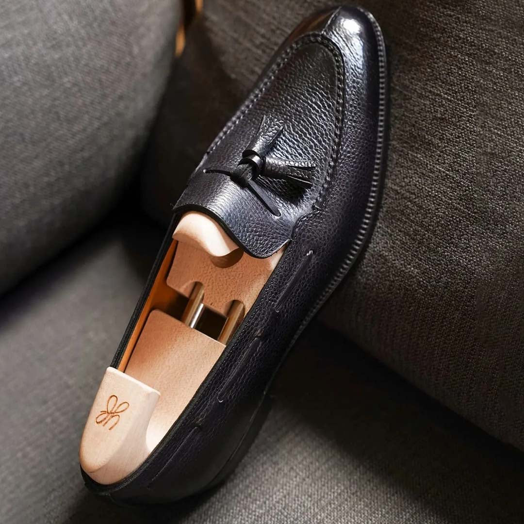 Black simple tassel split toe men's leather shoes-Zittor