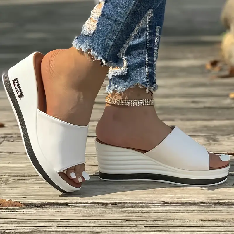 Women s Wedge Slide Sandals Casual Peep Toe Platform Outdoor details 4