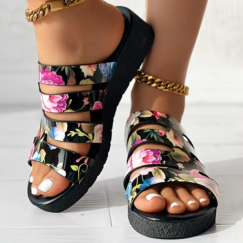Women s Floral Print Casual Sandals Platform Slip Soft Sole details 0
