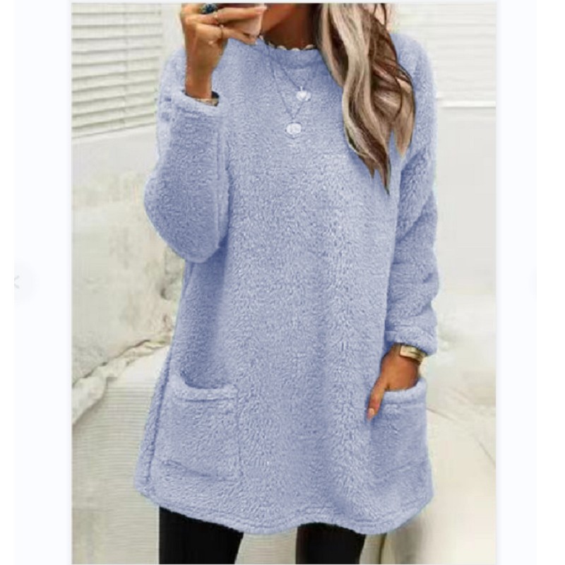 Pocket Crew Neck Casual Warm Long Sleeve T-shirt