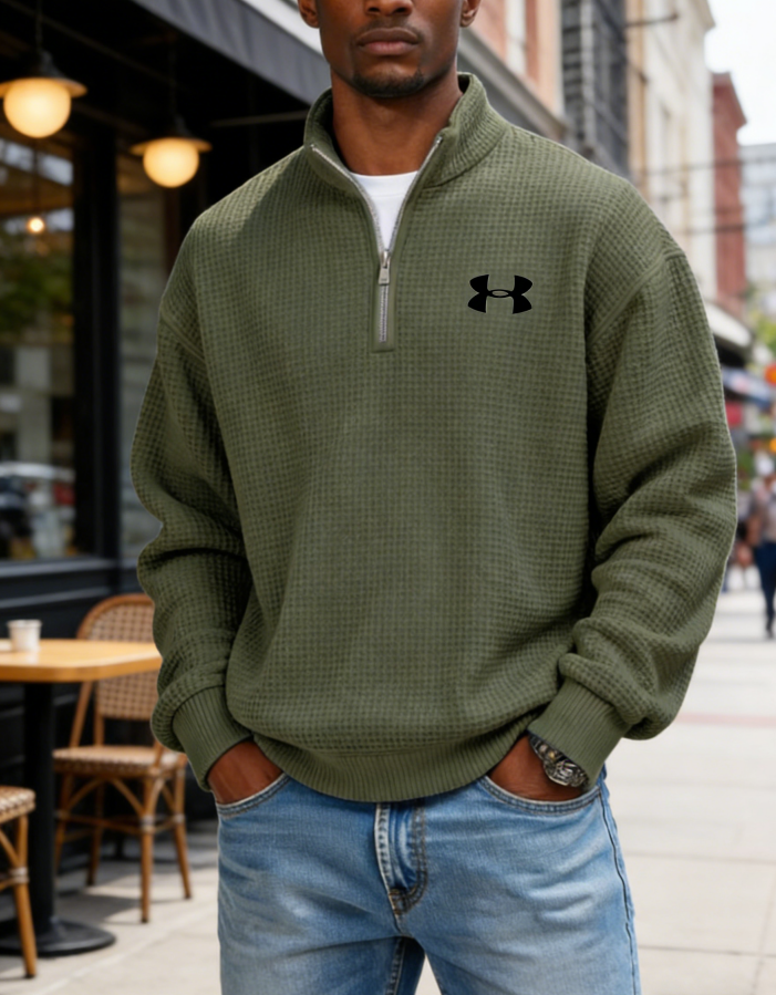 Men's Casual Waffle Half-zip Sweater