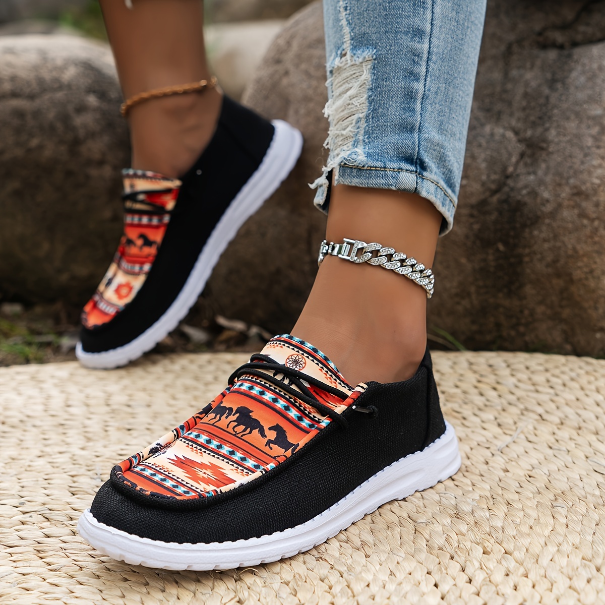 Women's Casual Orthopedic Canvas Shoes With Elastic Print
