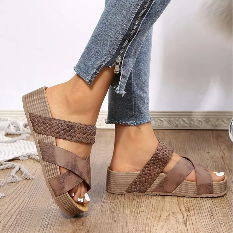 women sandals new thick bottom braided cross casual solid details 2
