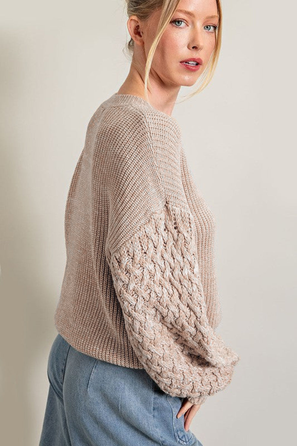 Chunky Knit Sleeve Drop Shoulder Sweater