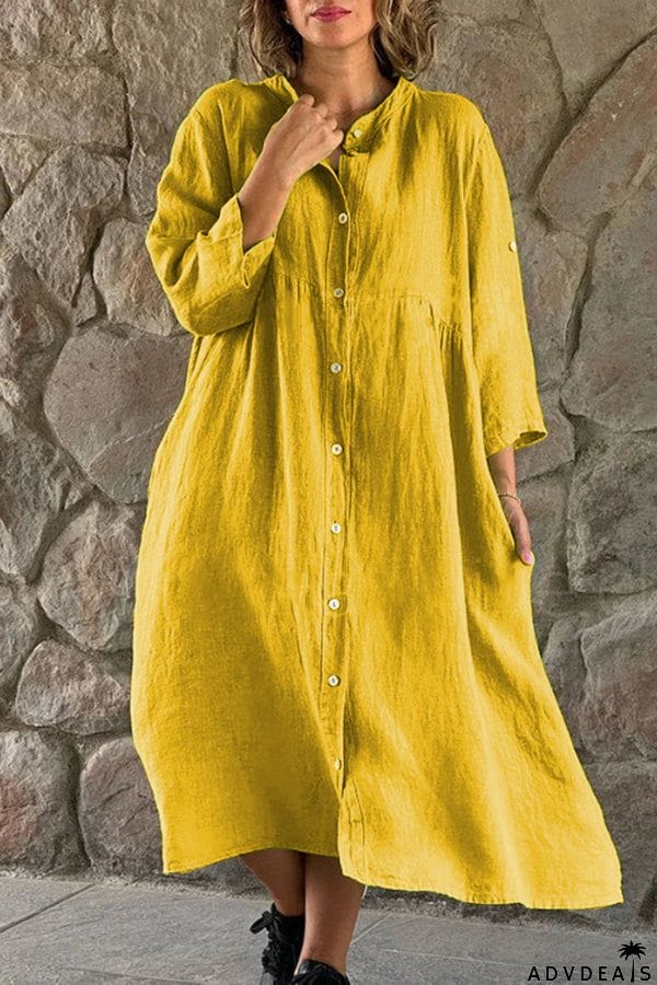 🔥LAST DAY SALE 70%🔥Mindful Cotton Blend Solid Color Button Casual Midi Dress-FREE SHIPPING