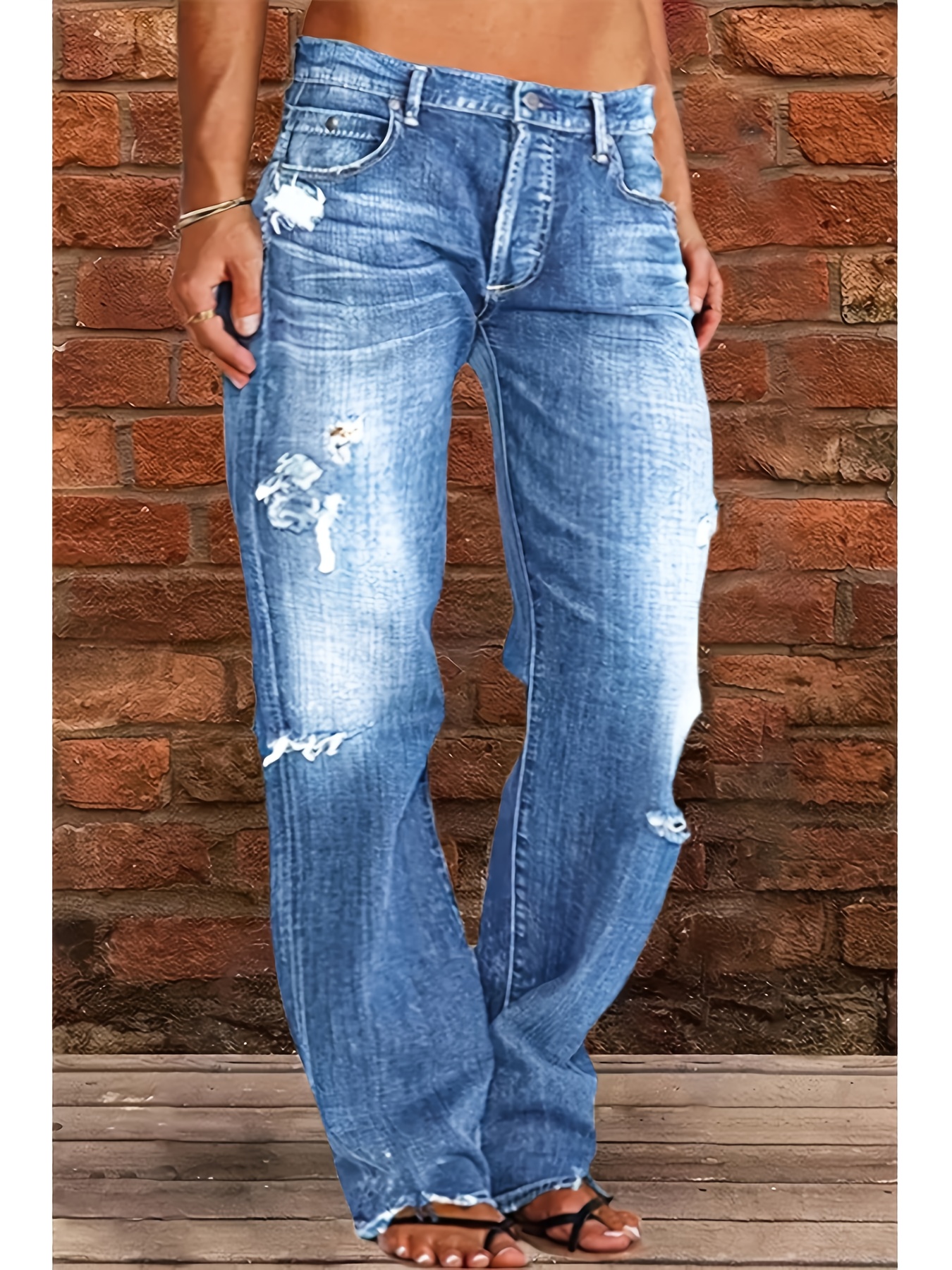 🔥EARLY AUTUMN 45%OFF PROMOTION🔥Tummy Control Wide-Leg Distressed Denim Jeans