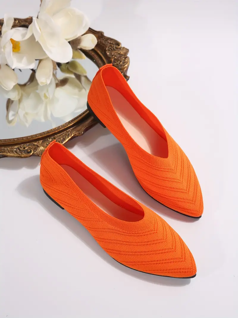womens pointed toe flat shoes solid color knitted slip on shoes casual breathable ballet flats details 40
