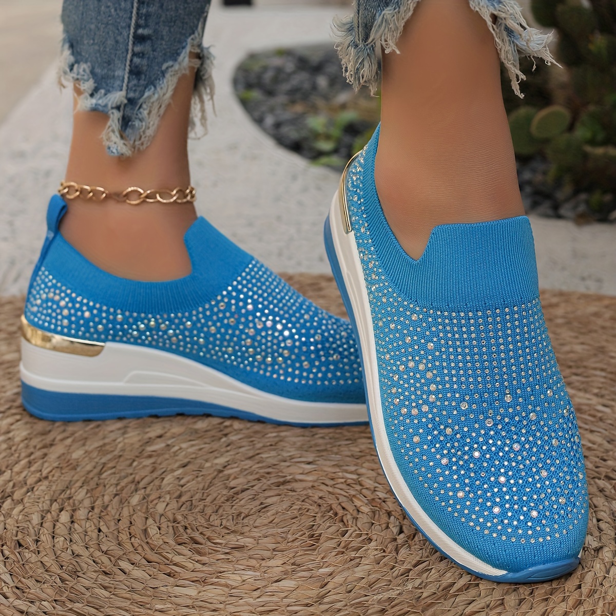 Women's Rhinestone Decor Platform Sneakers