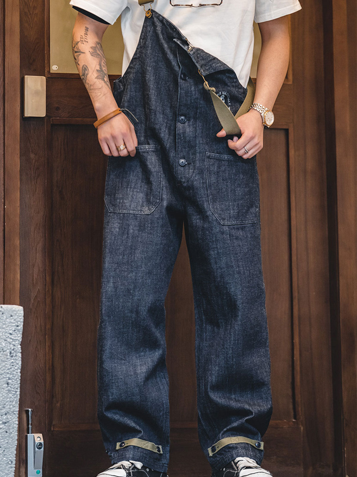 M's Washed Straight Buttoned Denim Overalls-Zittor