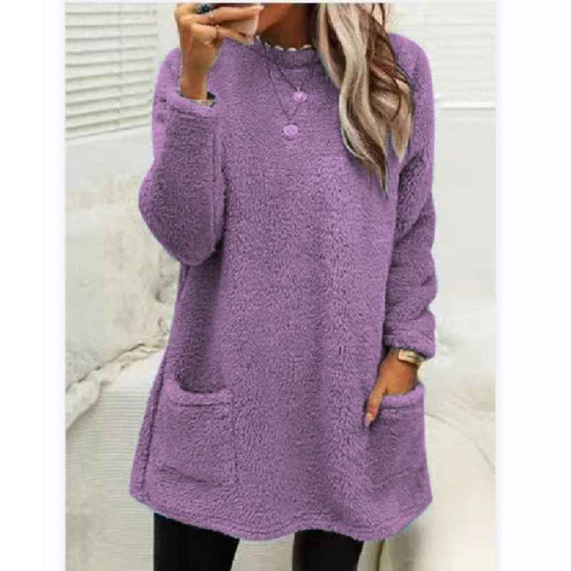 Pocket Crew Neck Casual Warm Long Sleeve T-shirt