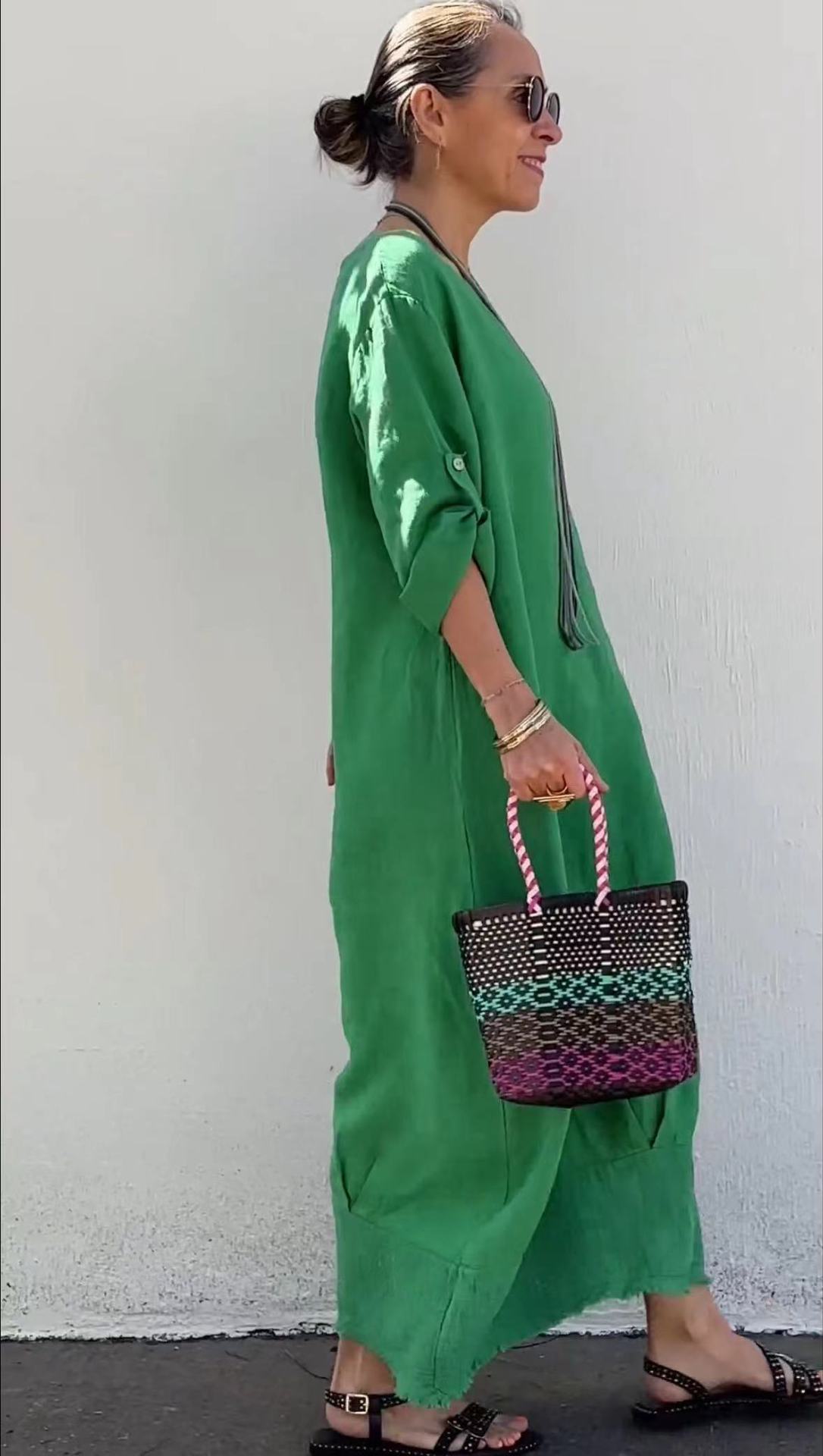 Cotton and Linen Patchwork Long Dress (Buy 2 Free Shipping)