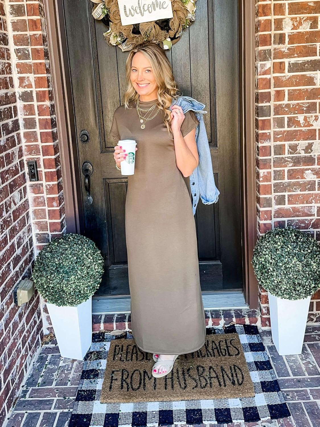 Women Casual Loose Split Wrinkle-Free Long Maxi Dress with Pockets