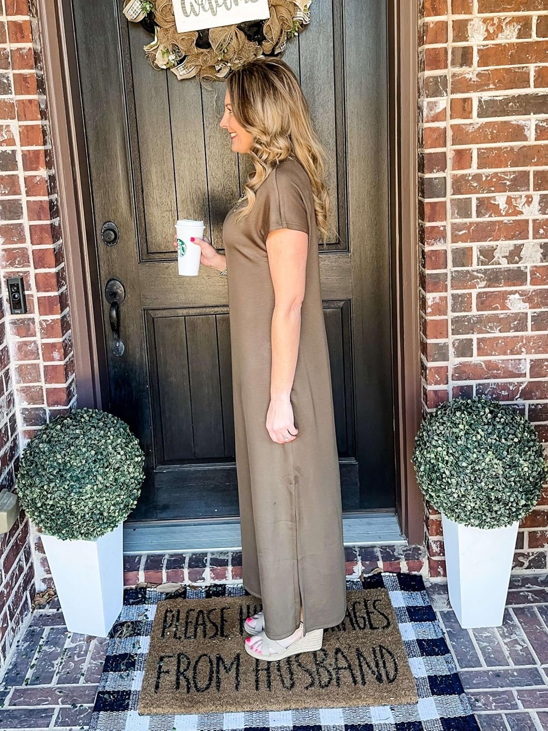 Women Casual Loose Split Wrinkle-Free Long Maxi Dress with Pockets