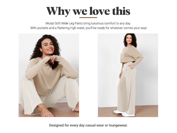 Why Love Ododos Modal Soft High Waist Wide Leg Casual Pants with Pockets