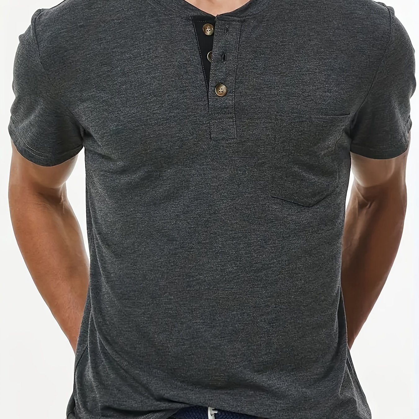 Premium Mens Solid Color Henley T-Shirt - Slim Fit, Short Sleeve with Chest Pocket & Button Detail - Stylish, Comfortable, Everyday Casual Wear