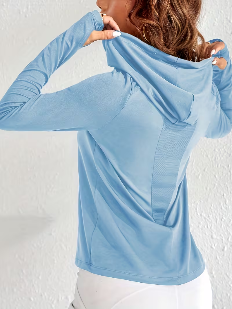 Women's Athletic Hooded T-Shirts | Quick Dry Sun Protection Long Sleeve Workout Tops