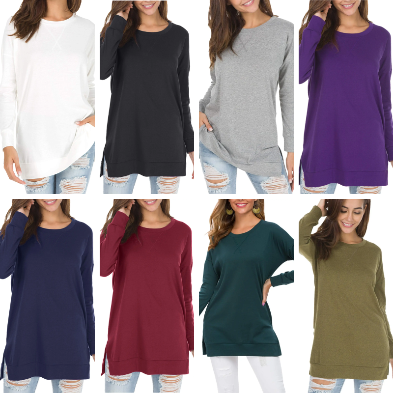 Women's Long Sleeve Side Slit Loose Tops