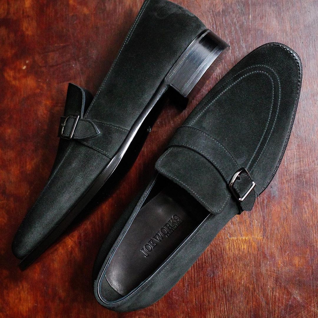 Classic black single buckle moccasin monk shoes-Zittor