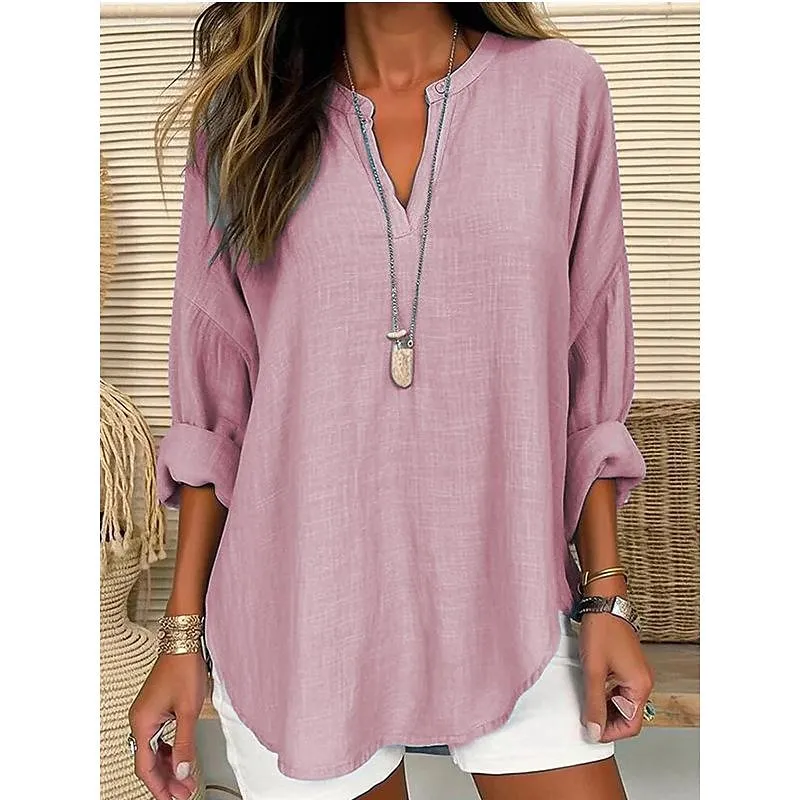 Women's Shirt  Long Sleeve Casual Basic V Neck Linen-🔥Buy 3 Get Free shipping🔥