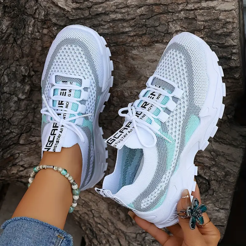 Women s Colorblock Knitted Sneakers Stylish Breathable Low details 3