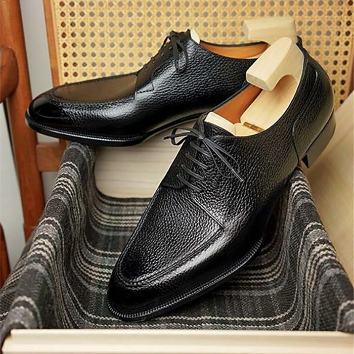 Black men's simple style classic leather shoes-Zittor