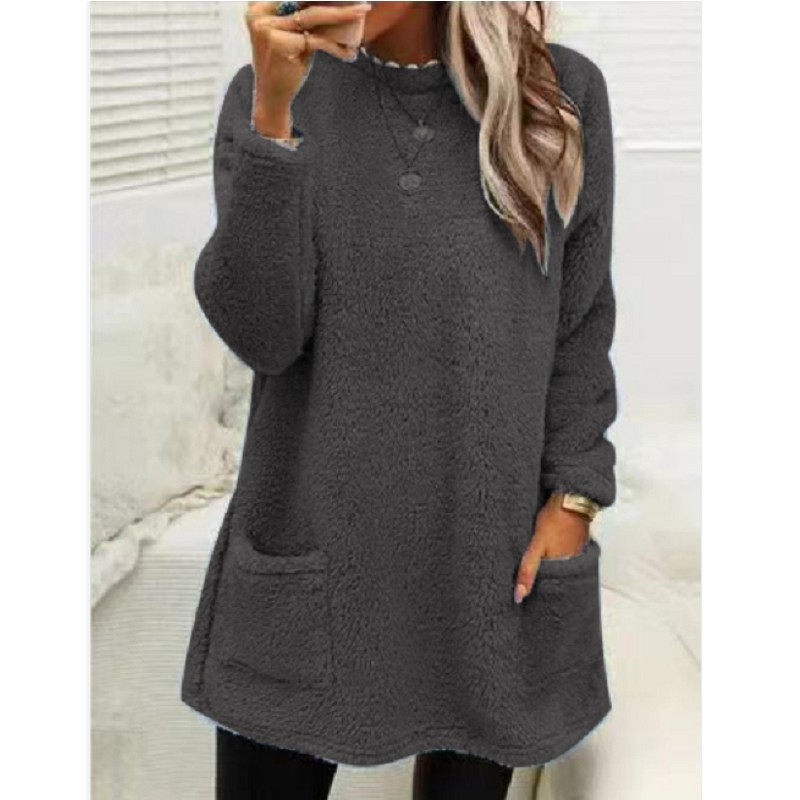 Pocket Crew Neck Casual Warm Long Sleeve T-shirt