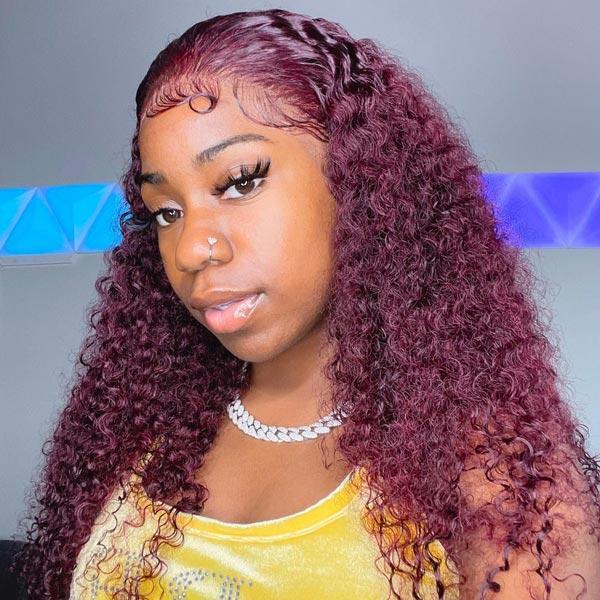 Burgundy Color Kinky Curly Hair Lace Front Wigs