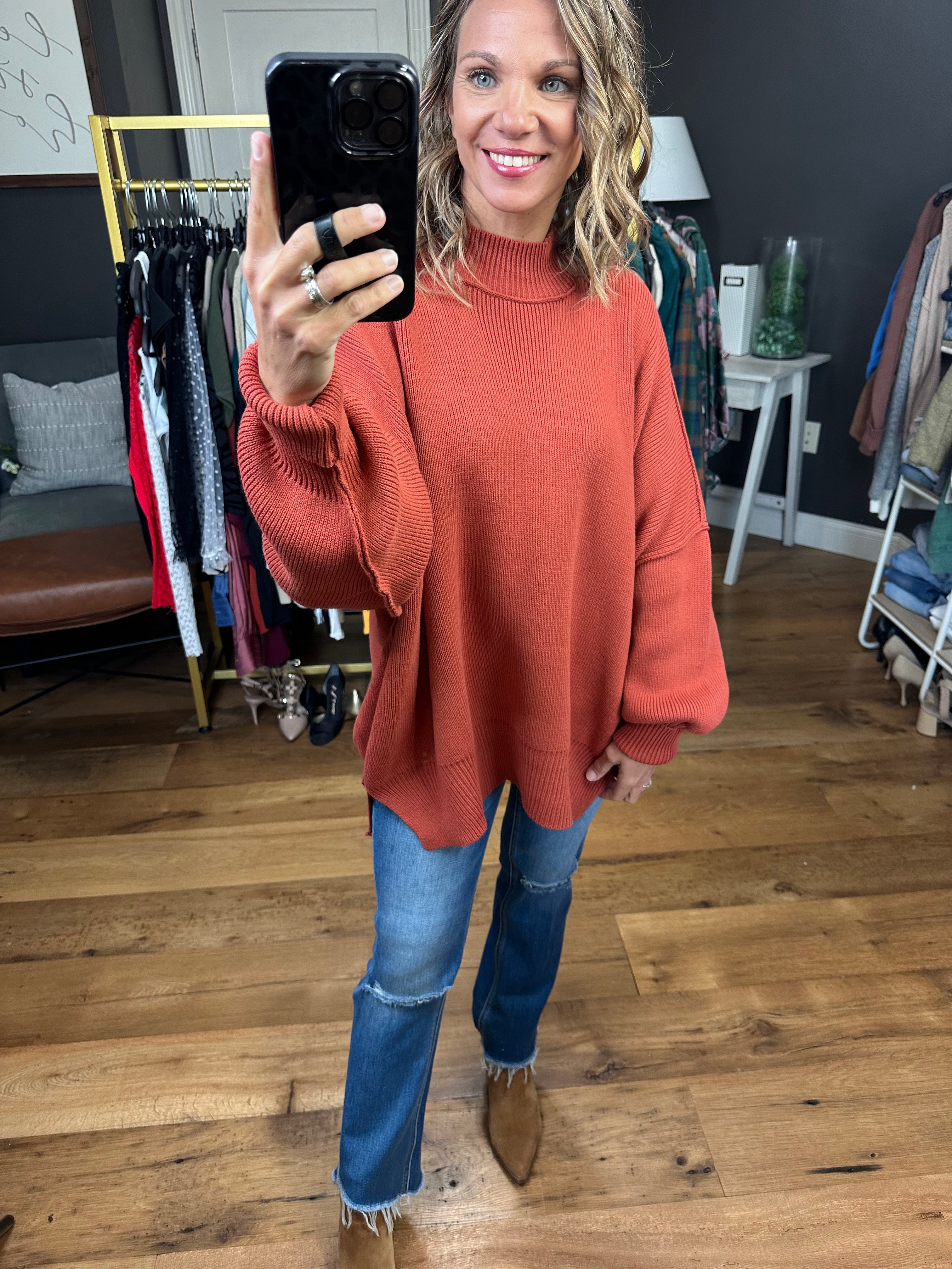 Woman's Oversized Side Slit Exposed Seam Sweater