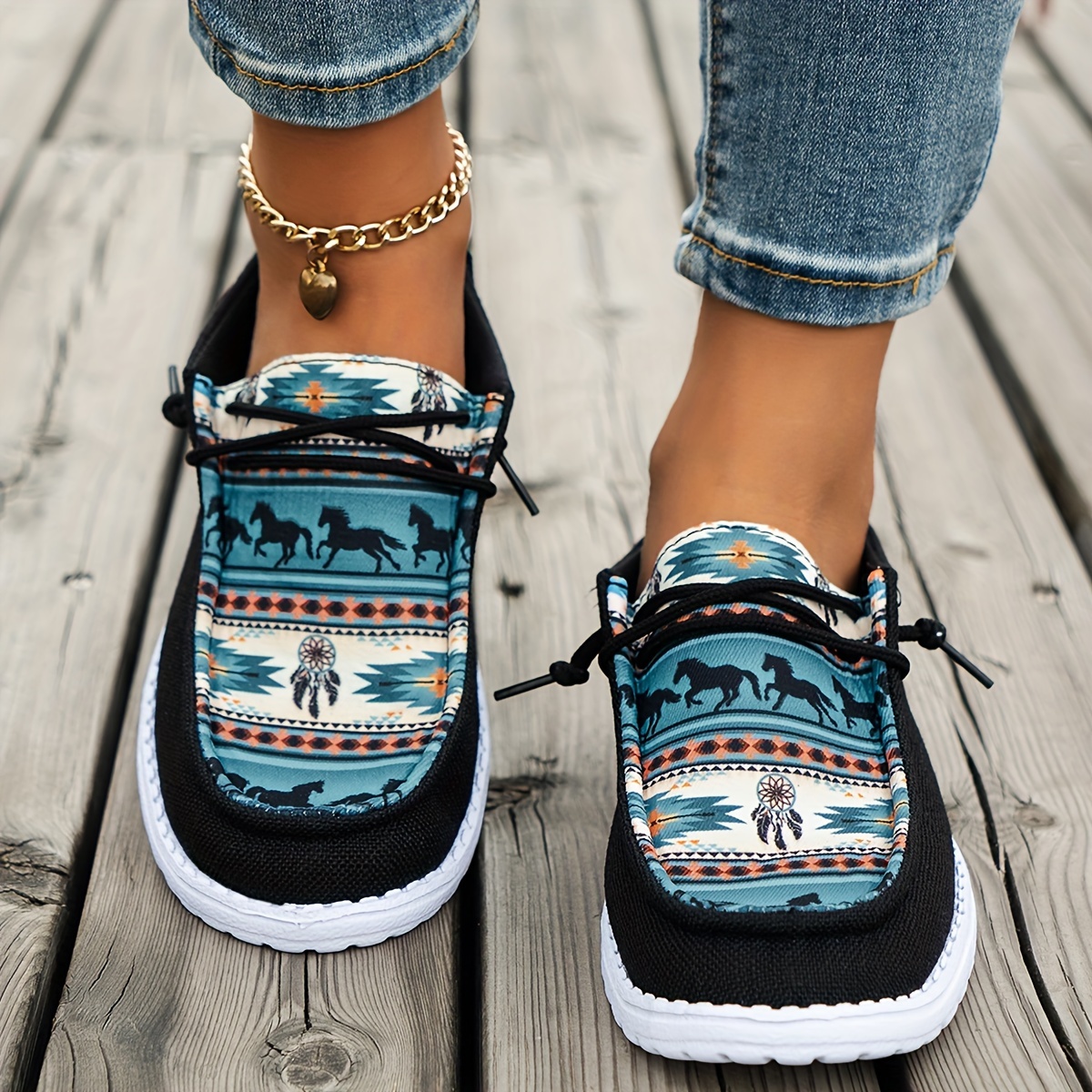 Women's Casual Orthopedic Canvas Shoes With Elastic Print