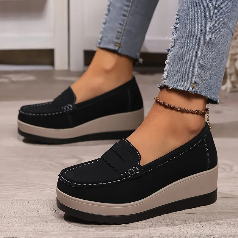 womens platform loafers casual round toe slip on heightening shoes comfortable outdoor shoes for daily wear details 1