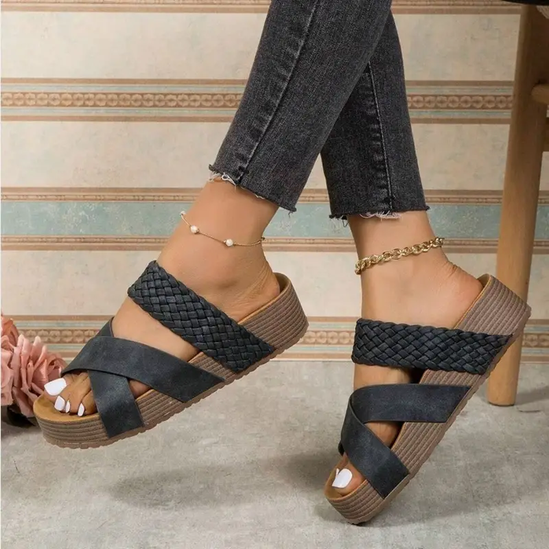 women sandals new thick bottom braided cross casual solid details 3