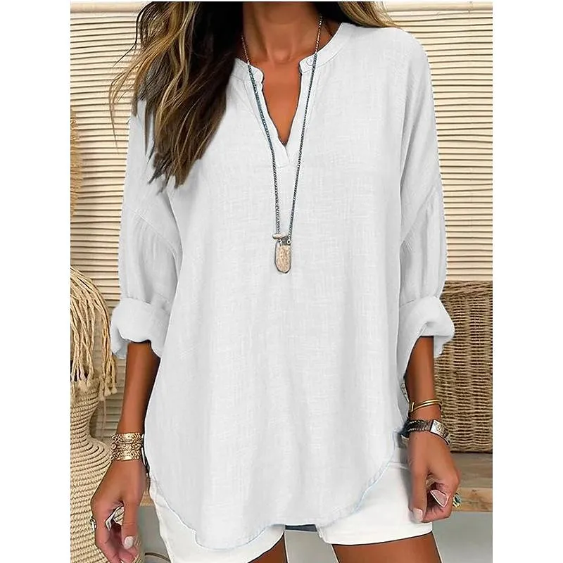 Women's Shirt  Long Sleeve Casual Basic V Neck Linen-🔥Buy 3 Get Free shipping🔥