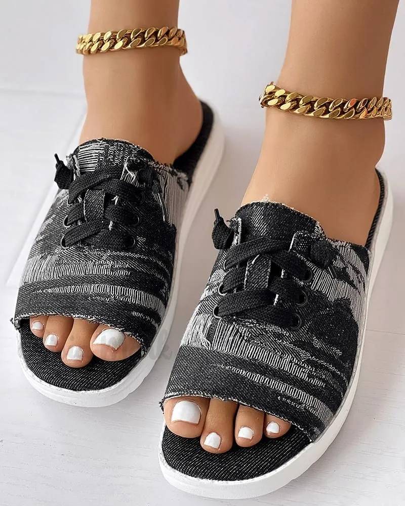 🔥Last Day Sale 60%🔥Stylish Denim Lace-up Sandals with Ripped Peep Toe Design