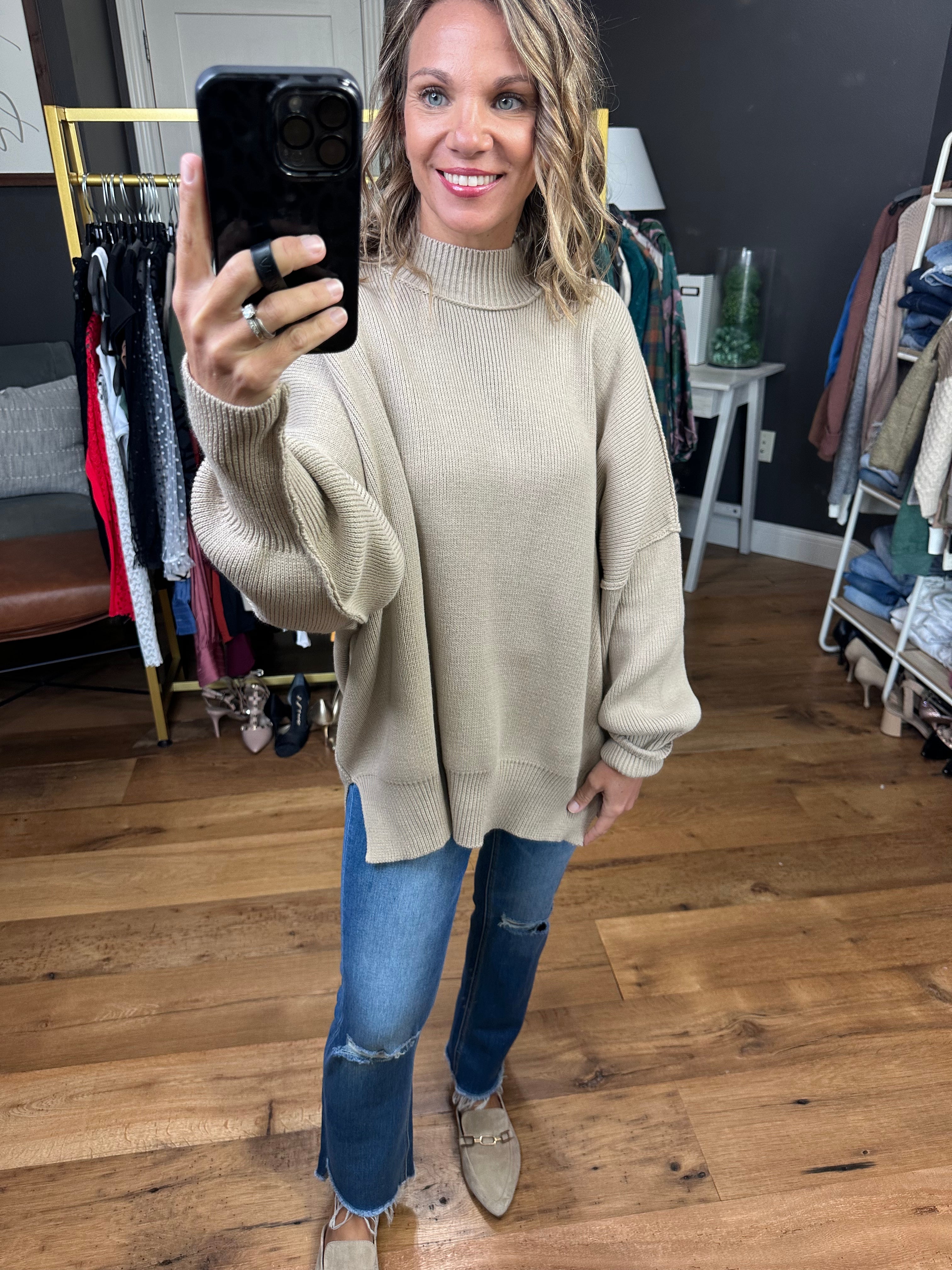 Woman's Oversized Side Slit Exposed Seam Sweater