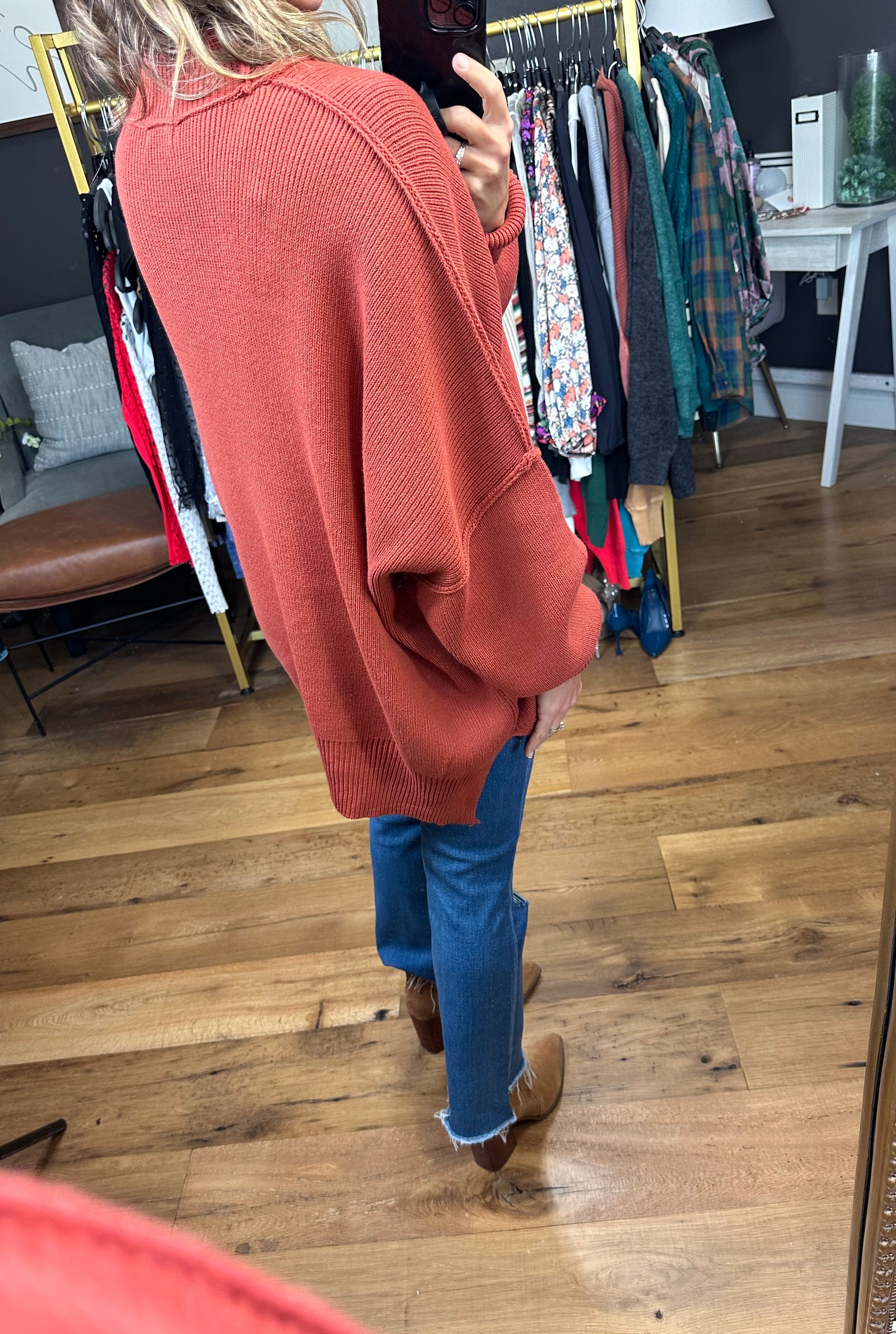 Woman's Oversized Side Slit Exposed Seam Sweater