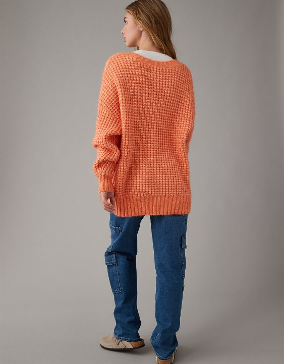 Woman's Warm Waffle V-Neck Sweater