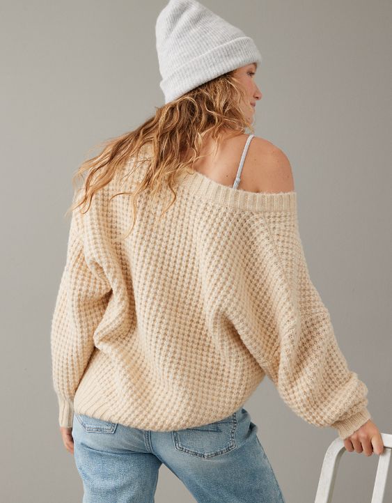 Woman's Warm Waffle V-Neck Sweater
