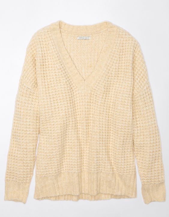 Woman's Warm Waffle V-Neck Sweater