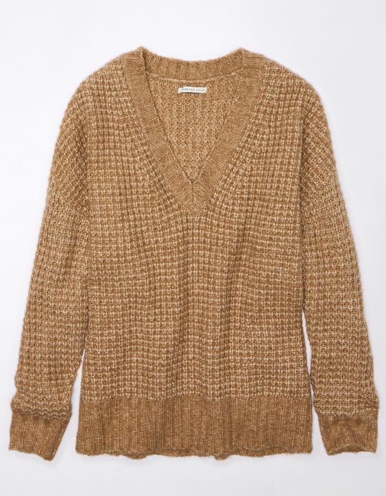 Woman's Warm Waffle V-Neck Sweater