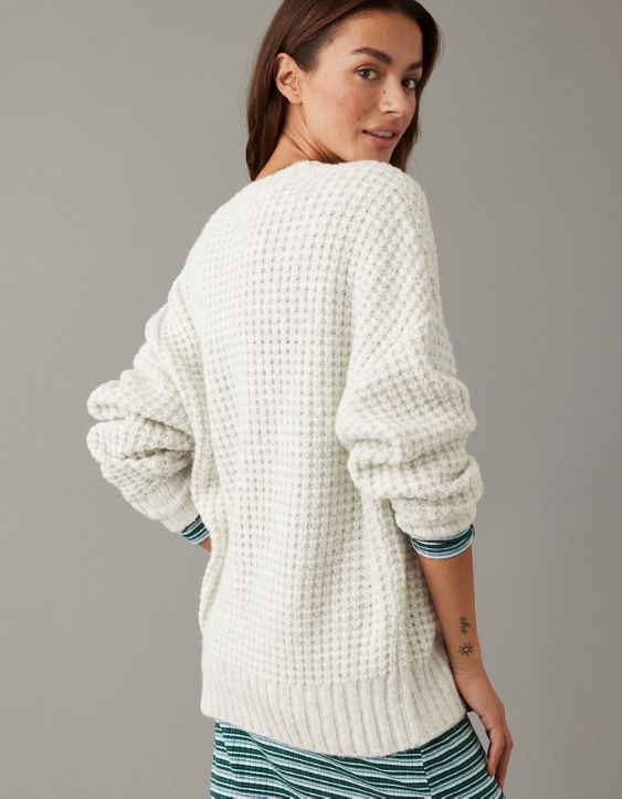 Woman's Warm Waffle V-Neck Sweater