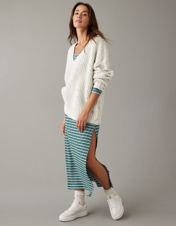 Woman's Warm Waffle V-Neck Sweater