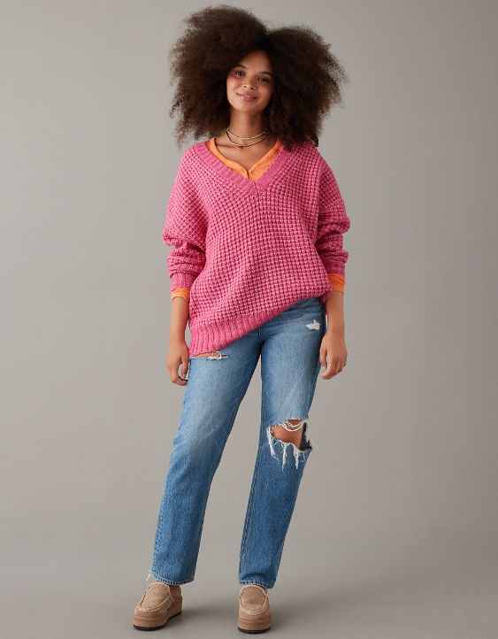 Woman's Warm Waffle V-Neck Sweater