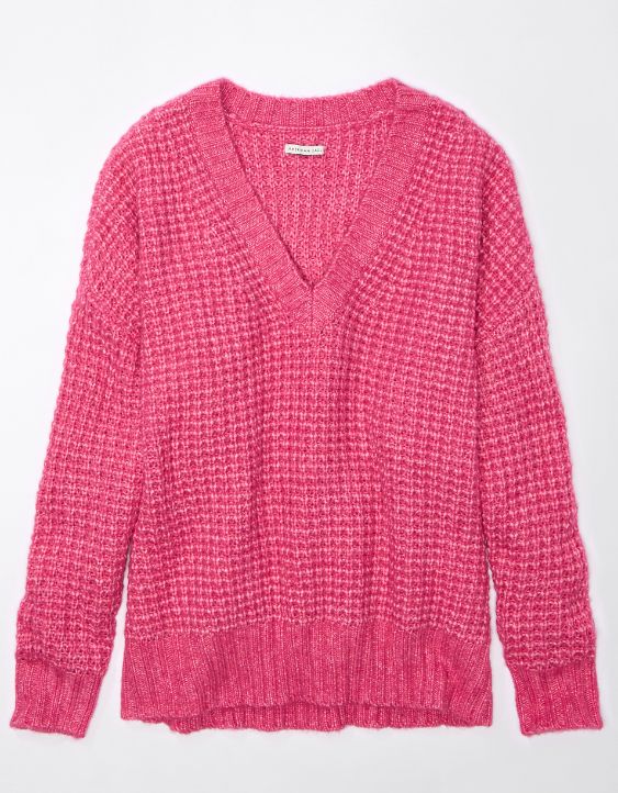 Woman's Warm Waffle V-Neck Sweater